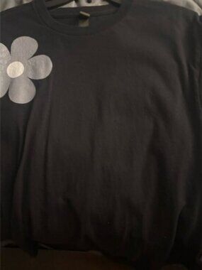 Black T-Shirt with White Flower Design